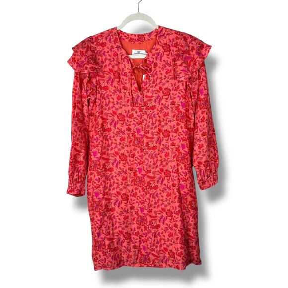 Vineyard Vines NWT Papaya Floral Helenium Tunic Loose Puff Sleeve Silk Dress XS - Picture 2 of 10